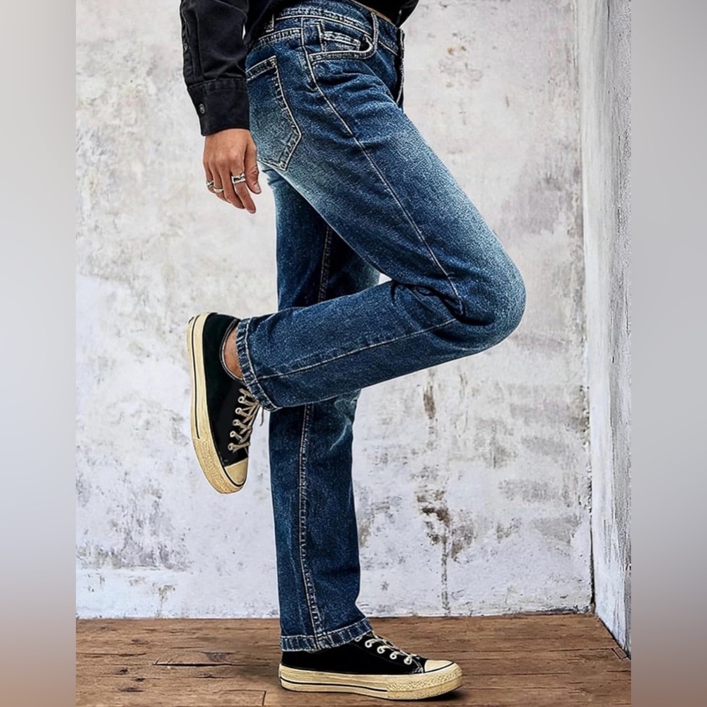 Flamingals Straight Leg Boyfriend Jeans for Women Trendy Mid Rise Wash Stretchy - Picture 5 of 11